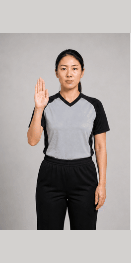 假摔手势示意图:一只前臂向下摆动两次,另一只手臂保持放松。