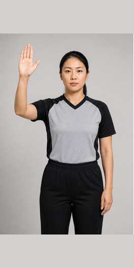 开始计时手势示意图:举起的手臂向下劈一次。