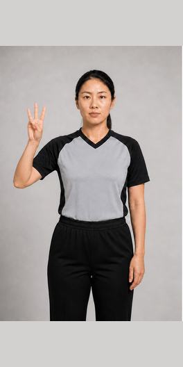 三秒违例手势示意图:伸出三根手指,同时摆动手臂。