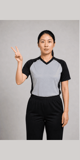 2 分手势示意图:伸出两根手指,前臂保持不动,手腕像旗子一样摆动一次。